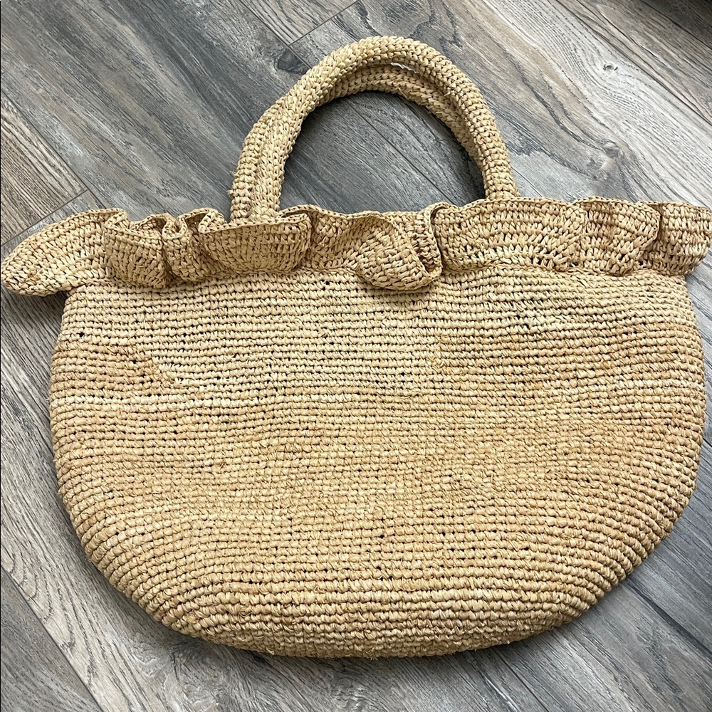 Loeffler Randall Cyrus Natural Ruffled Woven Tote - Picture 3 of 7